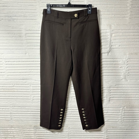 Club Monaco Pants 6 Wool Blend Brown Dress Cropped Trousers Button‎ Ankles - Picture 1 of 6